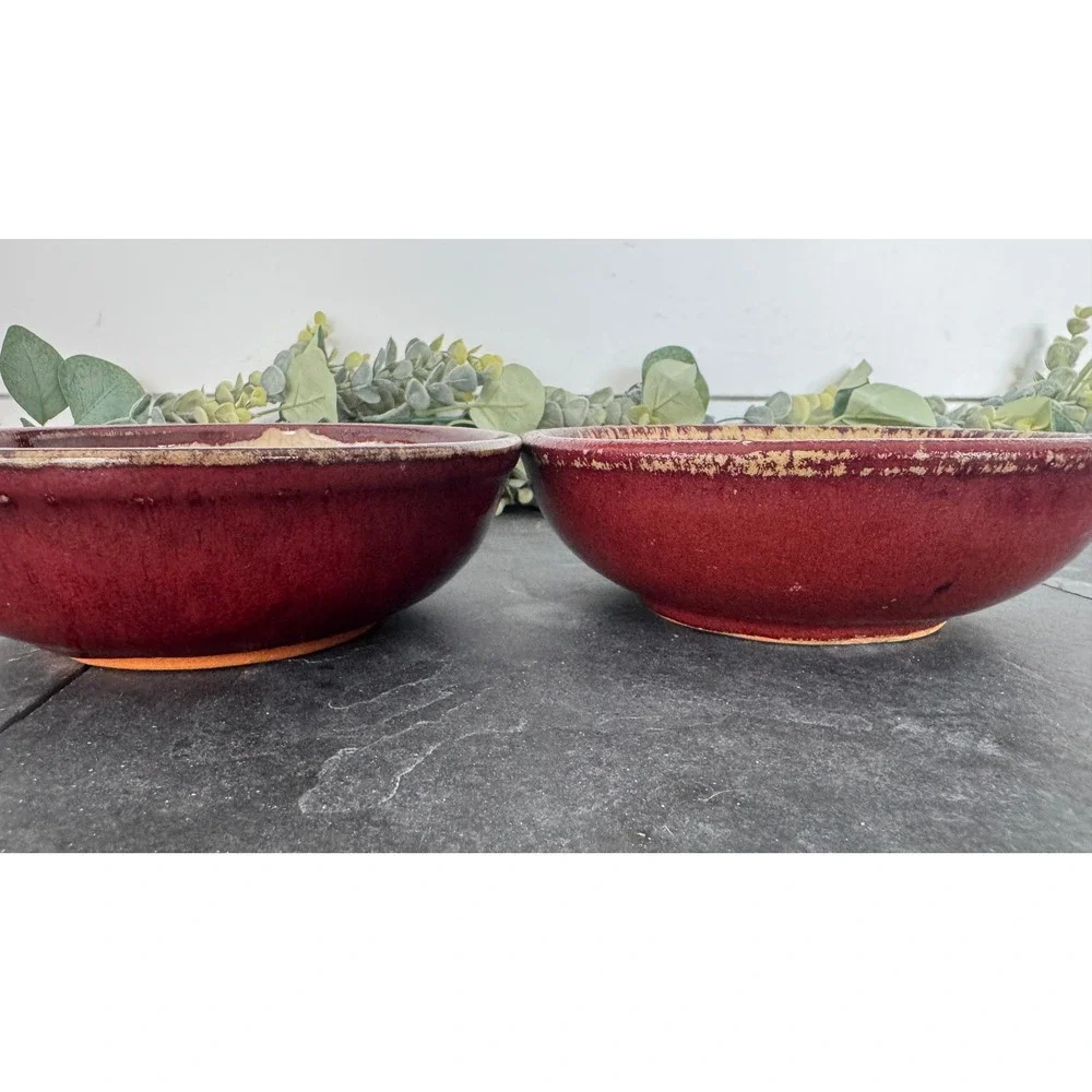 Two Pier‎ 1 Crackle Collection cereal bowl red discontinued vintage pottery